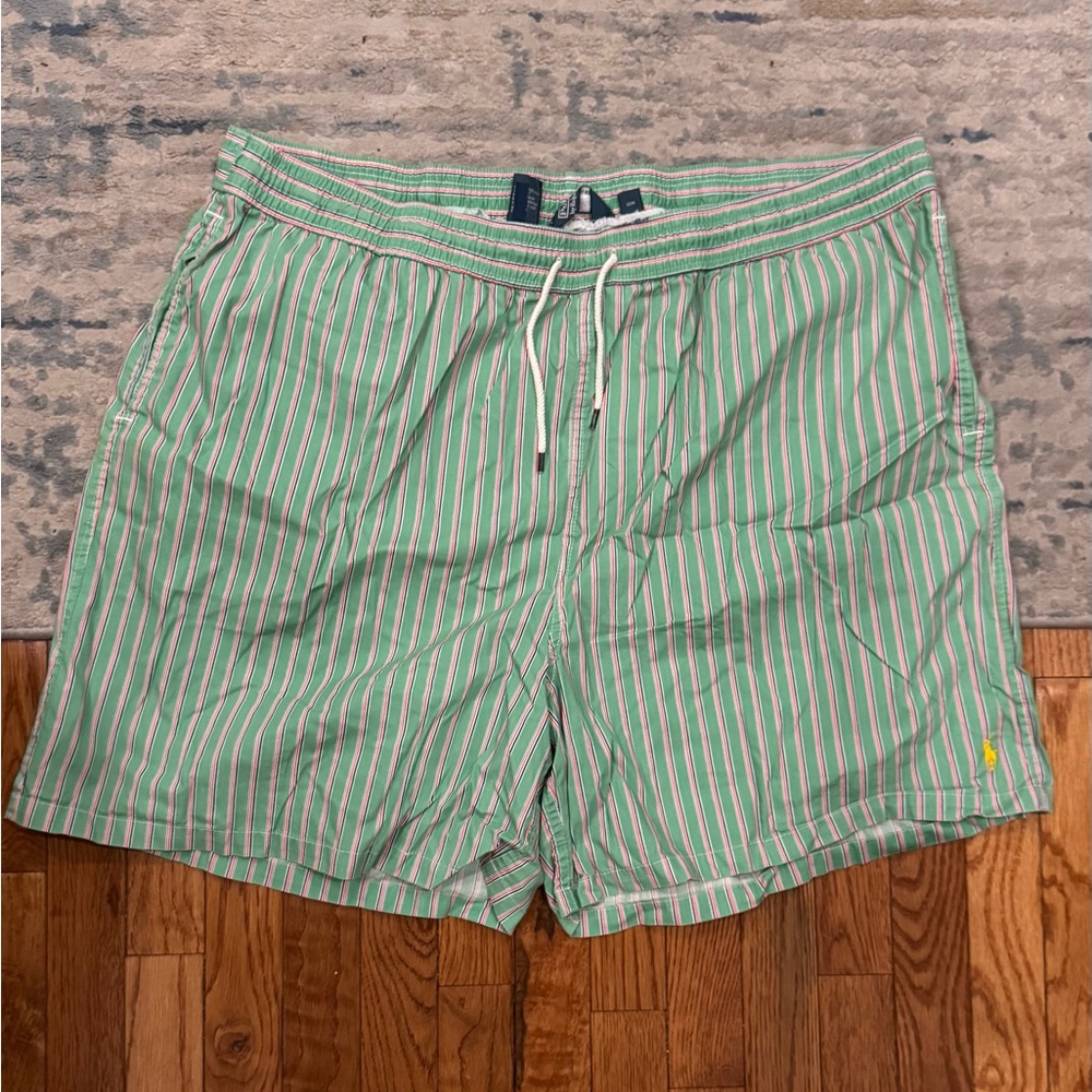 Vintage Ralph Lauren 4XB Green & Orange Striped Swim Shorts Big and Tall